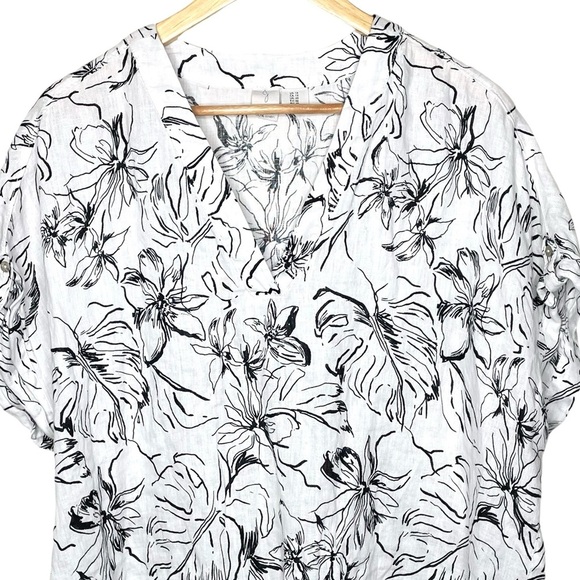 Joie 100% Linen Black White Tropical Print Top 1X - Picture 3 of 9